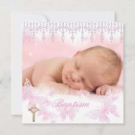 Baptism Girl Rosa Silver Butterfly Kor Inbjudningar