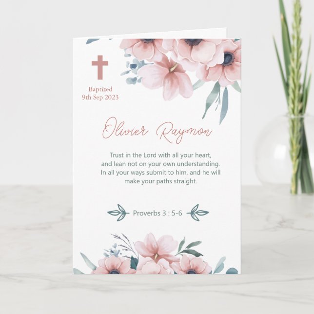 Baptism Girl Söt Rosa Flowers Kort (Framsida)