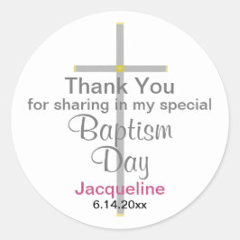Baptism Girl Tack Round Stickers Runt Klistermärke
