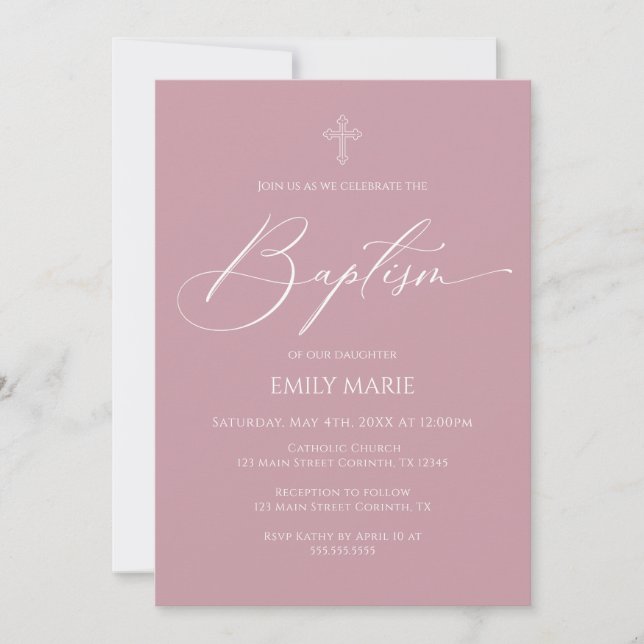 Baptism God Bless Mauve Invitation Inbjudningar (Framsida)