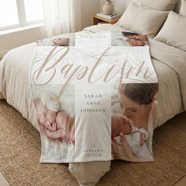 Baptism Gold Calligraphy Photo Collage Keepsake Fleecefilt