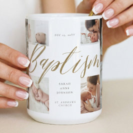 Baptism Gold Calligraphy Photo Collage Keepsake Kaffemugg