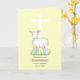 Baptism Grandson Blessings Lamb Kor Religiösa Kort
