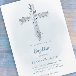 Baptism grått blue water foliage kor inbjudningar