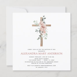 Baptism Greenery Dusty Rosa ros Kor Christian Inbjudningar