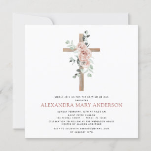 Baptism Greenery Dusty Rosa ros Kor Christian Inbjudningar
