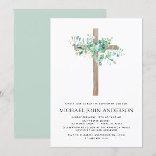 Baptism Greenery Eucalyptus Botaniska sidinbjudan Inbjudningar