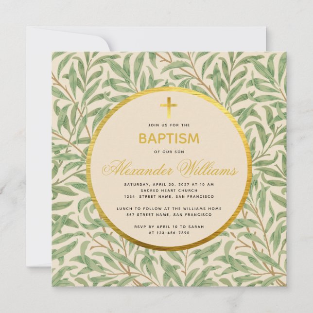 Baptism Greenery Faux Guld Circle Kön Neutral Inbjudningar (Framsida)