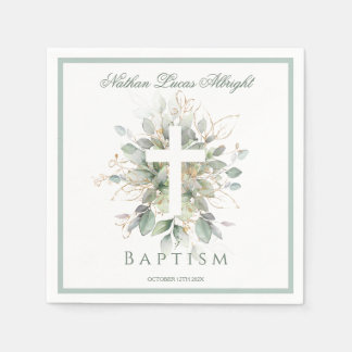 Baptism Greenery Leaves Cross  Pappersservett