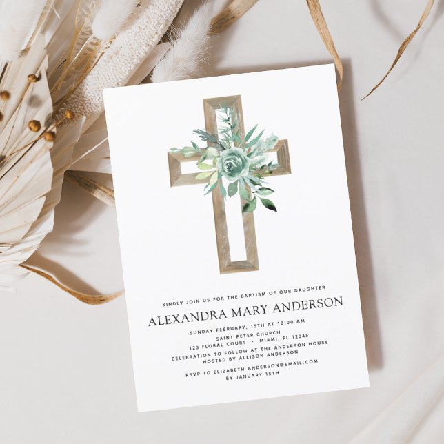 Baptism Greenery Sage Eucalyptus Guld Kor Inbjudningar (Skapare uppladdad)