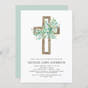 Baptism Greenery Sage Eucalyptus Guld Kor Invita Inbjudningar