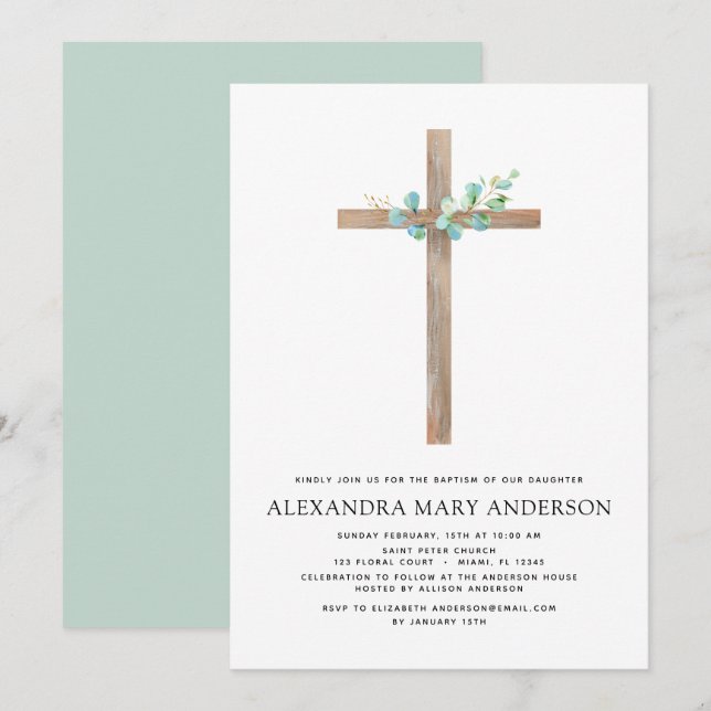 Baptism Greenery Sage Eucalyptus Inbjudningar (Fram/baksida)