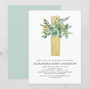 Baptism Greenery Sage Eucalyptus Wooden Kor Inbjudningar