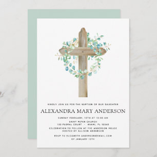 Baptism Greenery Sage Eucalyptus Wooden Kor Inbjudningar