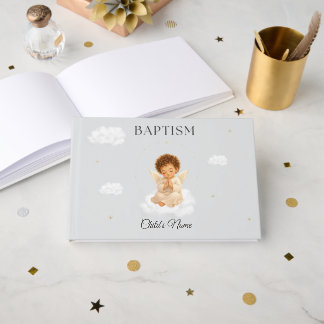 Baptism Guest Book for Boy with Angel Personalized Gästböcker