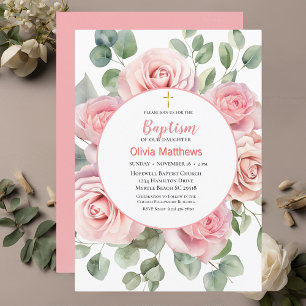 Baptism Guld Kor Rosa ros Girls Inbjudningar