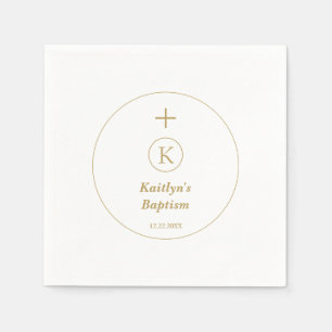 Baptism Guld White Monogram Initialer Elegant Cool Pappersservett
