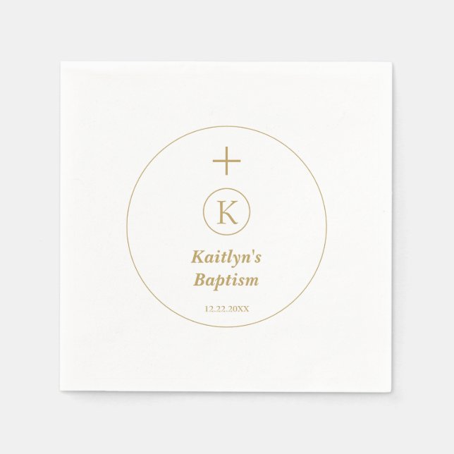 Baptism Guld White Monogram Initialer Elegant Cool Pappersservett (Framsidan)