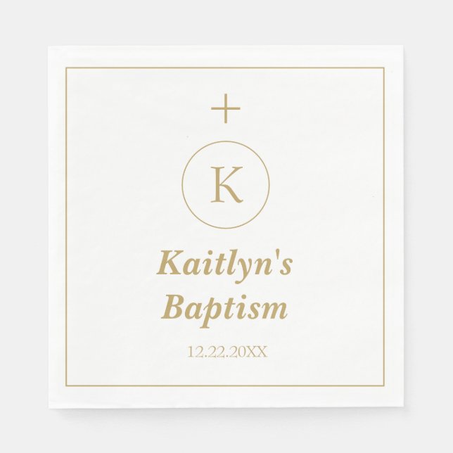Baptism Guld White Monogram Initialer Elegant Cute Pappersservett (Framsidan)