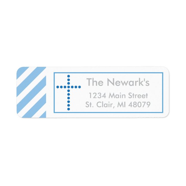 Baptism, Heliga Communion | Adressetikett för blå  Returadress Etikett (Framsidan)