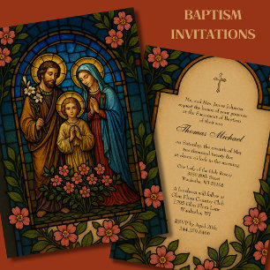 Baptism Heliga Familj Guld Glass Inbjudningar