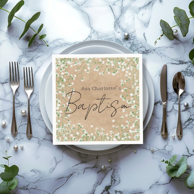 Baptism hos Cute Baby's Bandfärgsblommor Boho Bapt Pappersservett (Skapare uppladdad)