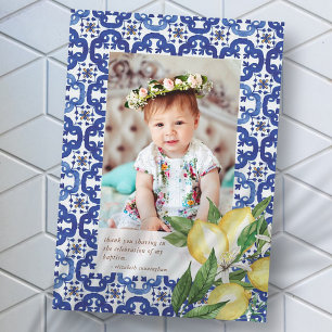 Baptism hos hennes medelhavsplan Lemons Flowers Tack Kort