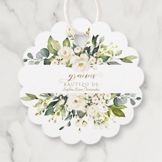Baptism hos inbautizo Con Flores Gåvor Etiketter (Baksida)