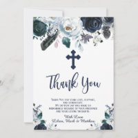 Baptism i blå Blommigt - ett fint kort