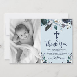Baptism i blå Blommigt - ett fint kort