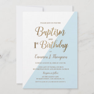 Baptism i blå Guld 1:a födelsedag Inbjudningar