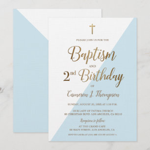 Baptism i blå Guld Kor 2:a födelsedag Inbjudningar