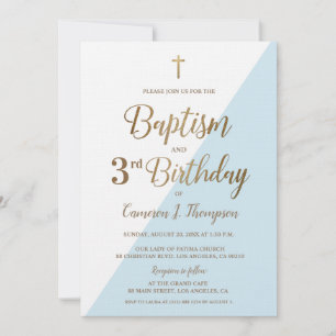 Baptism i blå Guld Kor 3:e födelsedagsinbjudan Inbjudningar