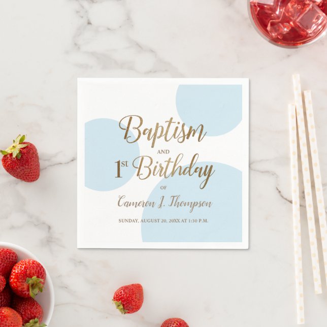 Baptism i blå Guld Pojke 1:a födelsedag Anpassning Pappersservett (Insitu)