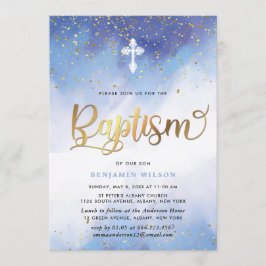 Baptism i blå och Guld Inbjudningar