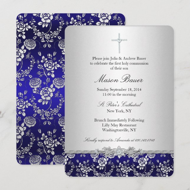 Baptism i blå Ro och Kor/Christening-inbjudan Inbjudningar (Fram/baksida)