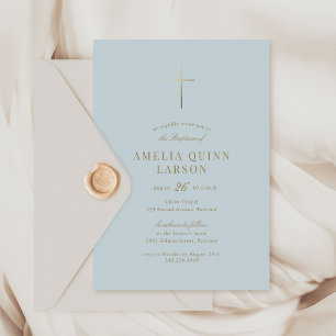 Baptism i Blått Pojke, enkel Elegant Guld Kor Inbjudningar