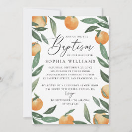 Baptism i blommigt av vattenfärgscitrusfrukter inbjudningar