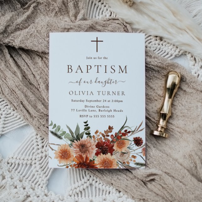 Baptism i Boho Autumn Flowers Inbjudningar (Skapare uppladdad)