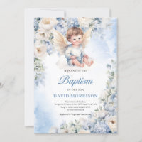 Baptism i Cute baby ängeln Dusty Blue ivory Flower