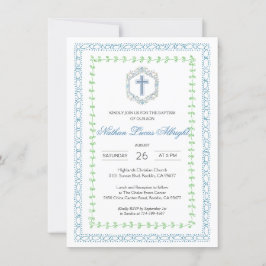 Baptism i den botaniska Vapenskölden Blue Kor Inbjudningar