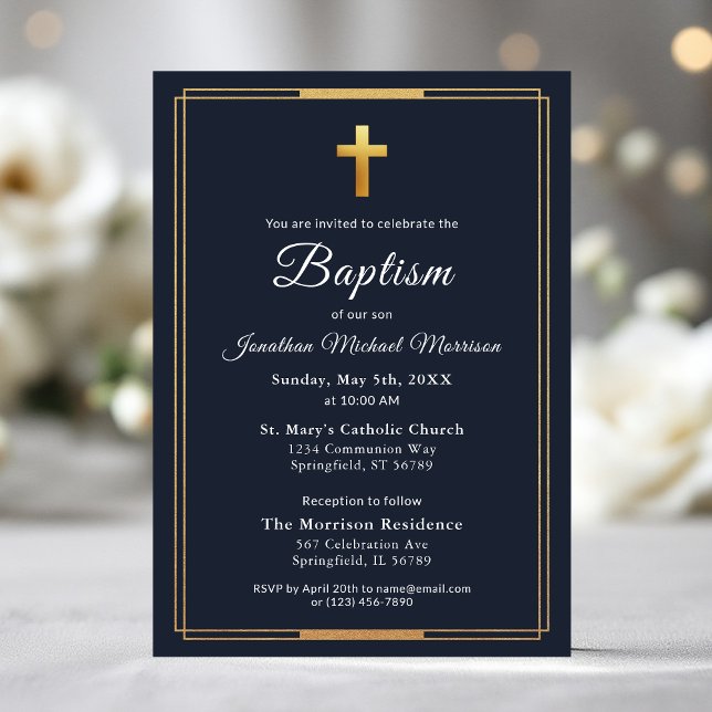 Baptism i den moderna Eleganten Guld Kor Inbjudningar (Skapare uppladdad)