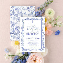 Baptism i elegant Blått botaniskt Heliga och födel Inbjudningar