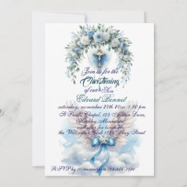 Baptism i elegant Blue Blommigt Kor Inbjudningar