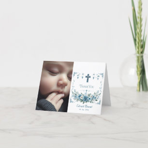 Baptism i elegant Blue Blommigt Kor Tack Kort