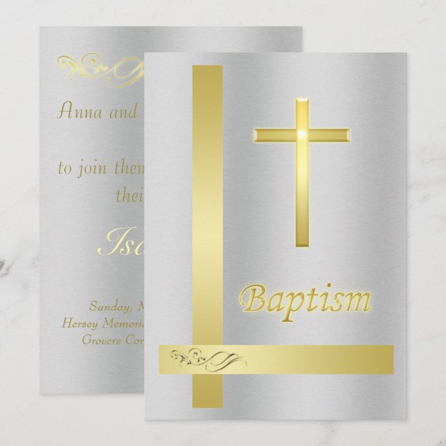 Baptism i elegant Kor vid metall vid Guld Inbjudningar (Fram/baksida)