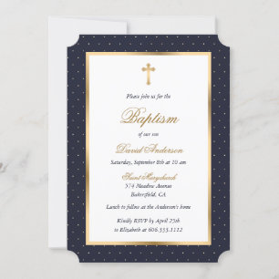 Baptism i Eleganten Blue Guld Kor Polka dots Inbjudningar