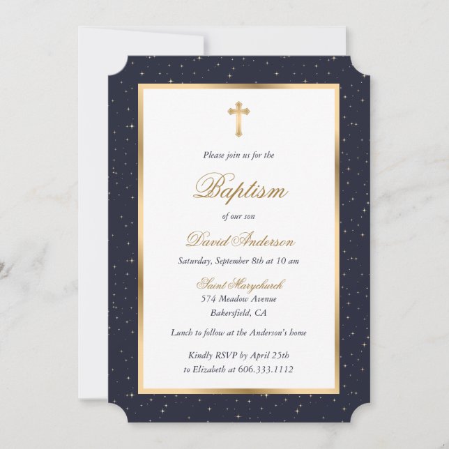 Baptism i Eleganten Blue Guld Kor Stars  Inbjudningar (Framsida)