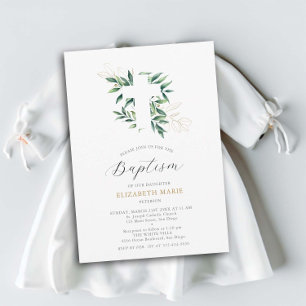 Baptism i grey Kor Guld, Foliage Baby Småbarn Inbjudningar