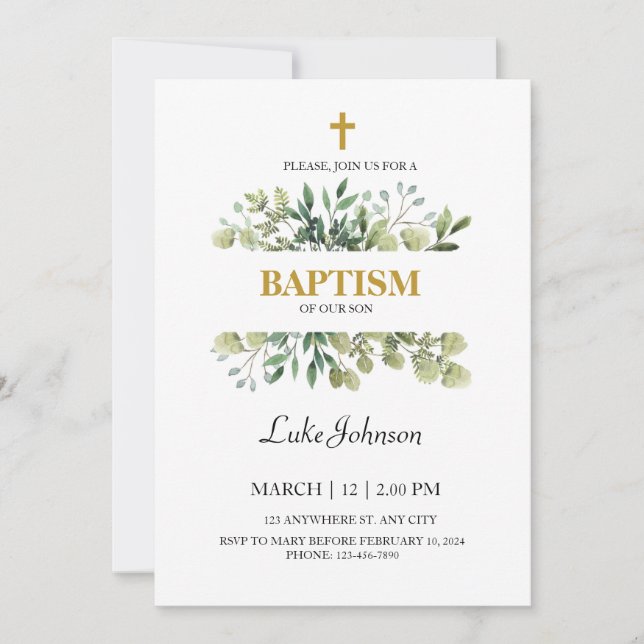 Baptism i guld Kor Inbjudningar (Framsida)